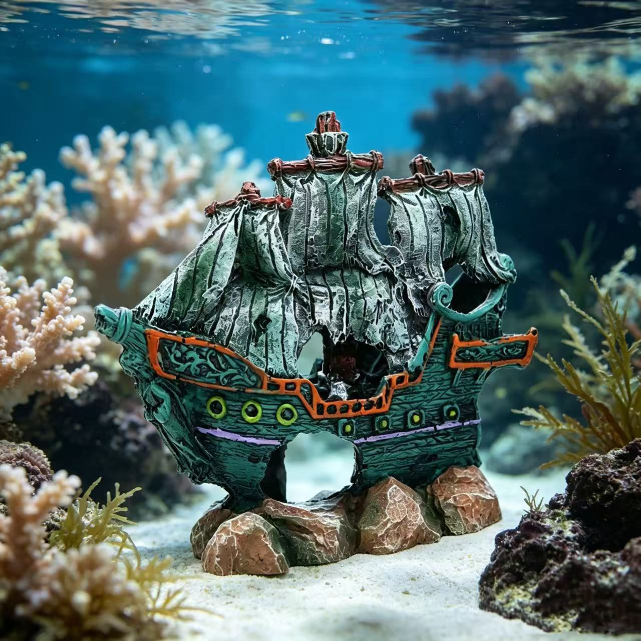 زينة حوض السمك على شكل قارب شر - مراجعة Aquarium Marineland وسعره